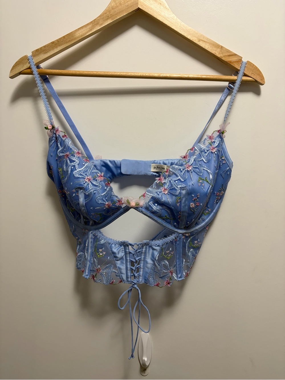 For Love & Lemons Bell Bow blue Floral Bustier Size 36D